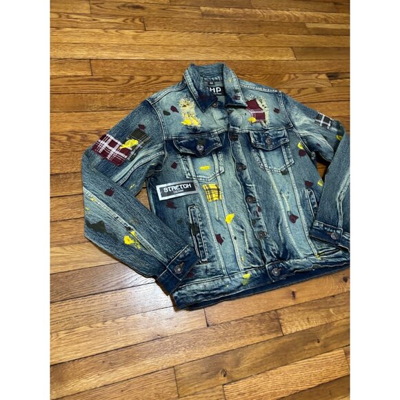 Another Hype Piece AHP Mens Paint Splatter Distressed Jean Jacket Sz Medium NWT - Picture 2 of 7